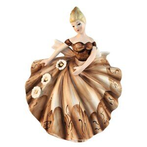 Vintage Lefton Figurine Vase Planter Brown Dress Blonde  Home Decor Collectible